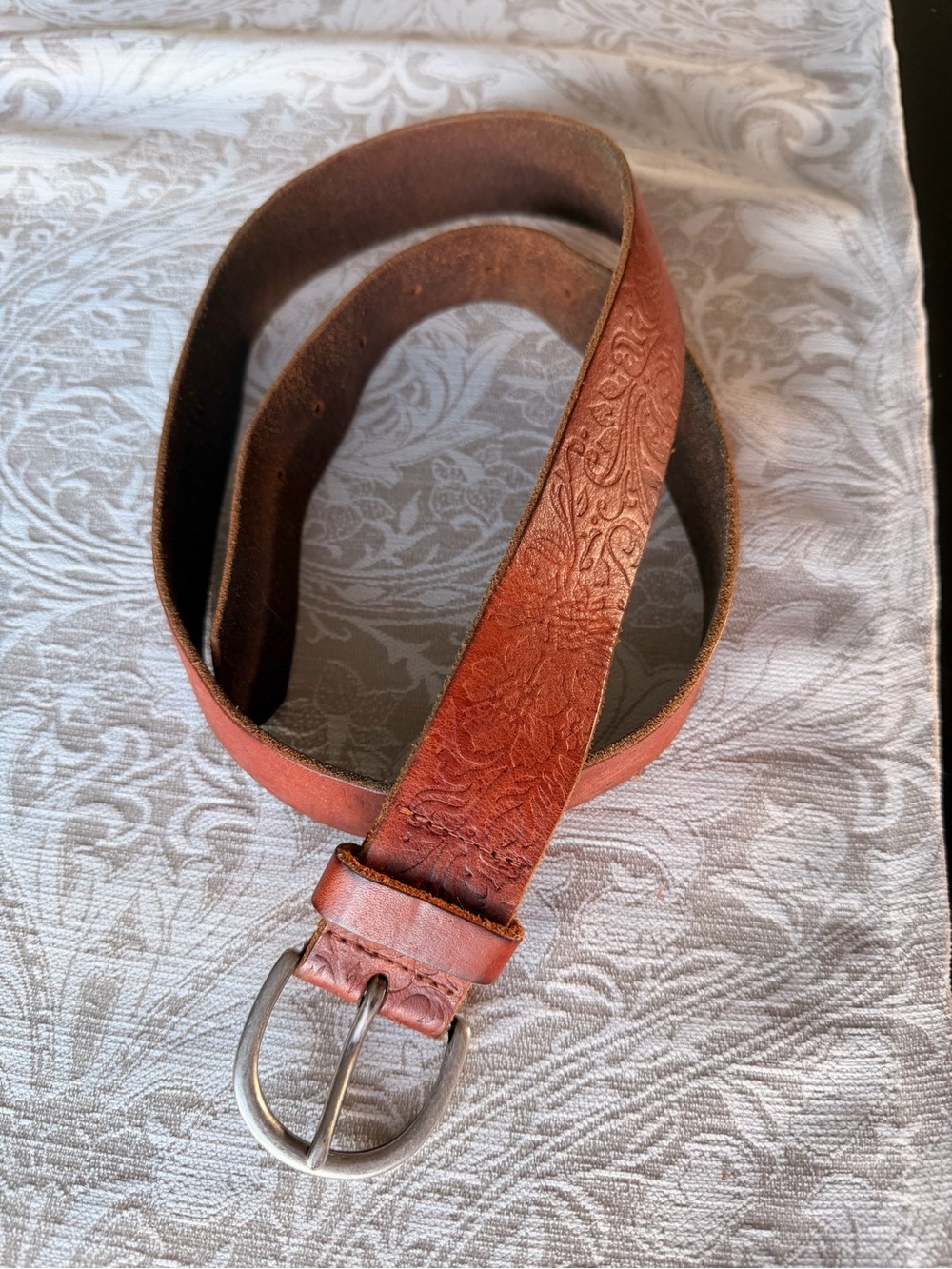 Women’s Brown Embossed Leather Belt - Classic Casual Style